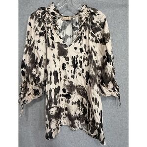 Sofia Blouse Womens One Size Beige Animal Print V Neck Slit Sleeve‎ Tunic Italy